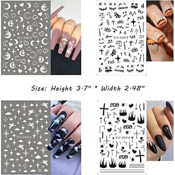 8 Sheets Flame Cloud Moon Cute Pattern Nail Art Stickers,Nail Art Supplies Water Transfer Nail Stickers,Nail Tips DIY Toenails Nail Decorations Accessories Decals