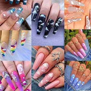 8 Sheets Flame Cloud Moon Cute Pattern Nail Art Stickers,Nail Art Supplies Water Transfer Nail Stickers,Nail Tips DIY Toenails Nail Decorations Accessories Decals