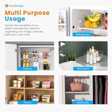 ClearStorage Clear Plastic Storage Bins, 8 Pack Pantry Organizers and Storage with Handle, Pantry St...
