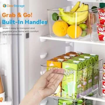 ClearStorage Clear Plastic Storage Bins, 8 Pack Pantry Organizers and Storage with Handle, Pantry Storage for Fridge, Freezer, Kitchen Cabinet, Pantry Organization and Storage, BPA Free (11x8x6 )