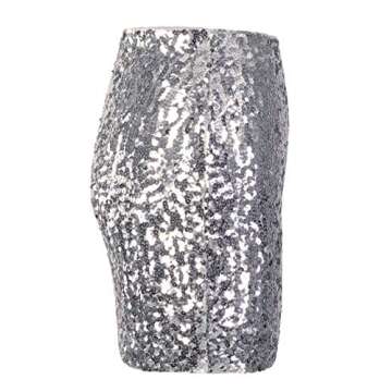 MANER Women's Sequin Skirt Sparkle Stretchy Bodycon Mini Skirts Night Out Party (S/US 4-6, Silver Grey)