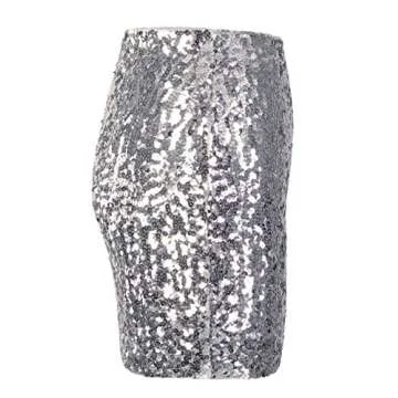 MANER Women's Sequin Skirt Sparkle Stretchy Bodycon Mini Skirts Night Out Party (S/US 4-6, Silver Grey)