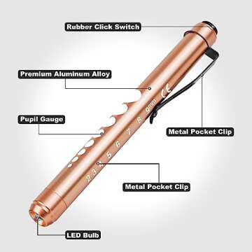 Trauma Shears & Pen light for nurses - 7.5" Fluoride Coated Medical scissors and LED Penlight for Nurse, Doctor, First Aid, EMT, EMS, Nursing (Black Bandage Scissor + Gold & White Pen lights)