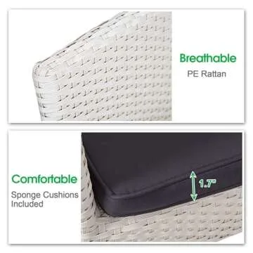 TRY & DO Patio Rattan Dining Chair,White Wicker Dining Chair with Removable Soft Sponge Cushion,Outdoor Rattan Dining Chair for Garden, Balcony,All-Weather Armchair,No Assembly Required,1 PC