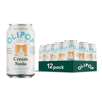 OLIPOP Cream Soda Pop - Guilt-Free Nostalgic Beverage with Probiotics, 12 Cans