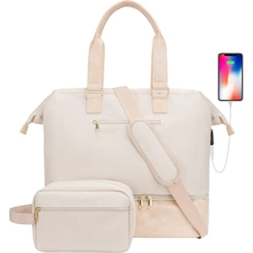 MINKARS Weekender Bag with Shoe Compartment USB Port