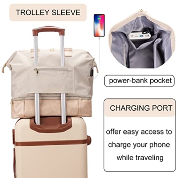 MINKARS Weekender Bag with Shoe Compartment USB Port