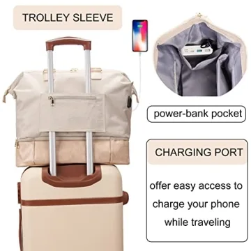 MINKARS Weekender Bag with Shoe Compartment USB Port