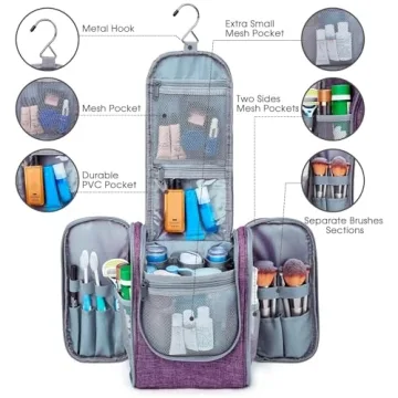 Narwey Hanging Toiletry Bag - Travel Organizer Dark Purple