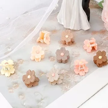 AHONEY 10Pcs Mini Flower Hair Clips for Women Girls