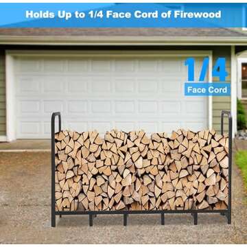 Tikimilor 6.7ft Firewood Rack Holder, Adjustable Heavy Duty Fire Log Stacker Stand for Fireplace, Outdoor Indoor Metal Wood Pile Storage Organizer, Patio Logs Stand tool, Black