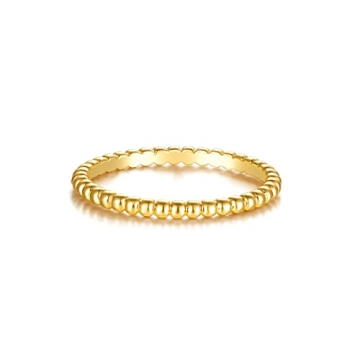 Stylish GNIRTSI Gold Beaded Ring for Women - 14K Gold Minimalist Stackable Band