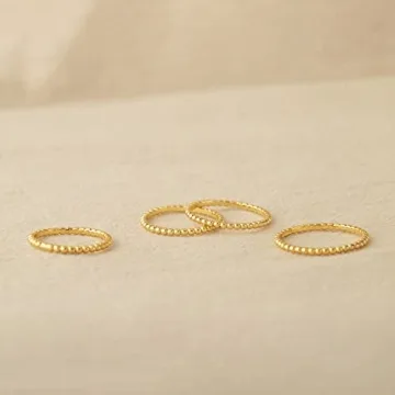 Elegant GNIRTSI Gold Beaded Ring - Minimalist Stackable Jewelry