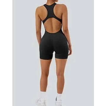RXRXCOCO Women's Sexy Sleeveless Yoga Jumpsuits Shorts Bodysuit One Piece Backless Bodycon Jumpsuits（Small,Black）