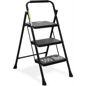 HBTower Folding 3 Step Ladder - Sturdy & Portable