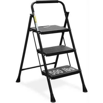 HBTower Folding 3 Step Ladder - Sturdy & Portable