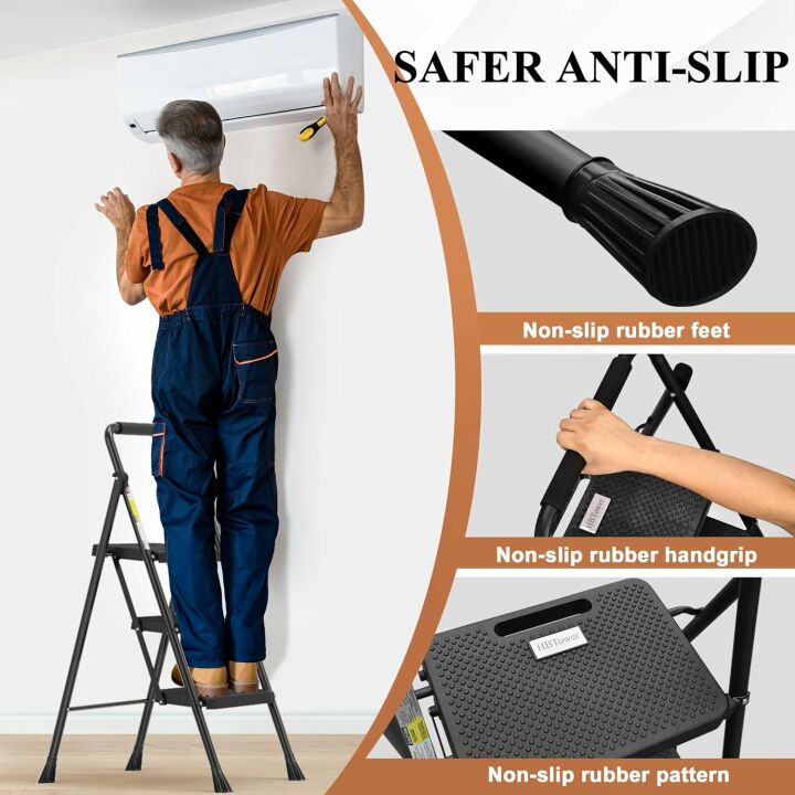 HBTower Folding 3 Step Ladder - Sturdy & Portable