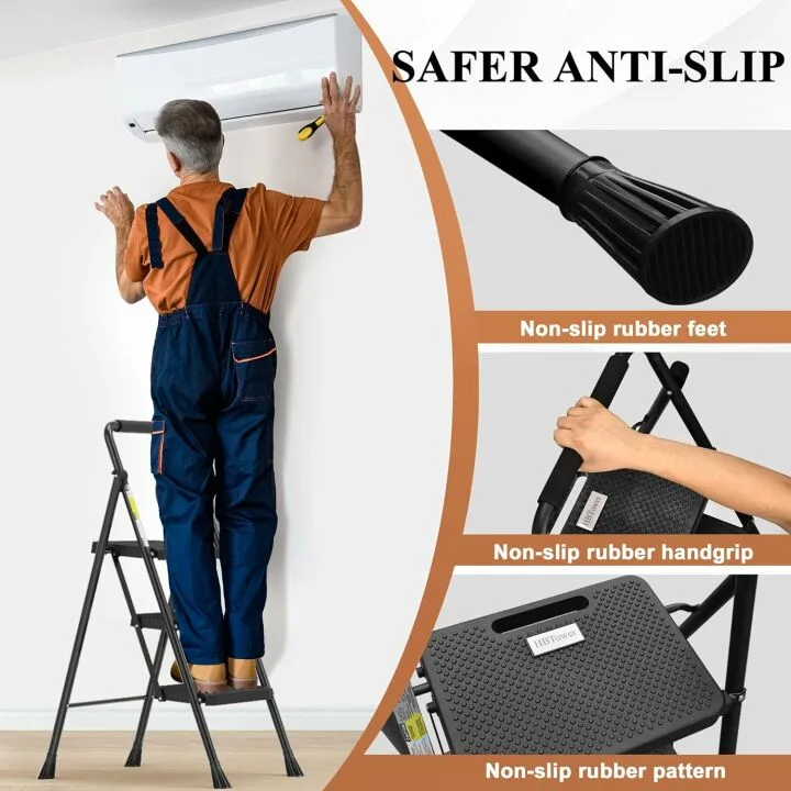 HBTower Folding 3 Step Ladder - Sturdy & Portable