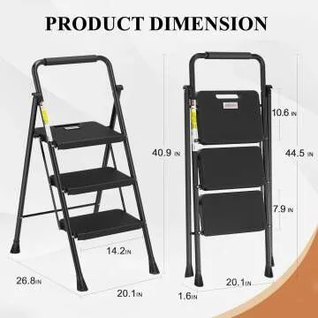 HBTower Folding 3 Step Ladder - Sturdy & Portable