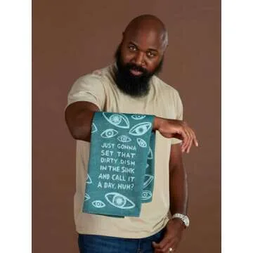 Blue Q Funny Woven Dish Towel ~ Just Gonna Set That Dirty Dish in The Sink? 100% Cotton, Soft, Super Absorbent, 28" x 21"