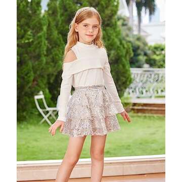 GRACE KARIN Girls Sequin Skirt Girls Three Layer Ruffle Skirt for Party Candy Colors 12Y