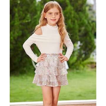GRACE KARIN Girls Sequin Skirt Girls Three Layer Ruffle Skirt for Party Candy Colors 12Y