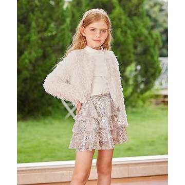 GRACE KARIN Girls Sequin Skirt Girls Three Layer Ruffle Skirt for Party Candy Colors 12Y