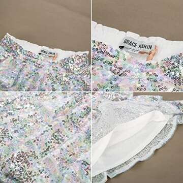 GRACE KARIN Girls Sequin Skirt Girls Three Layer Ruffle Skirt for Party Candy Colors 12Y