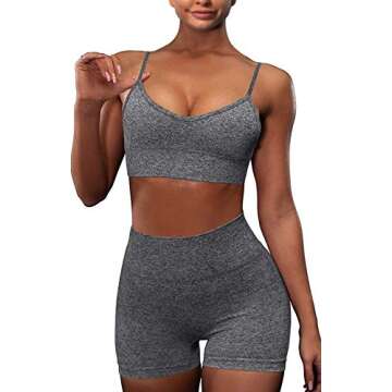 OLCHEE Women’s Workout Set 2 Piece Tracksuit - Seamless High Waist Shorts Leggings and Sports Bra Yoga Outfits - Grey Size S