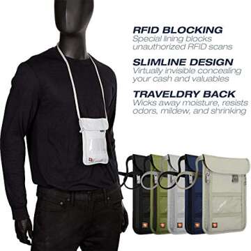 Lewis N. Clark RFID Blocking Stash Neck Wallet, Travel Pouch + Passport Holder for Women & Men, Black, One Size