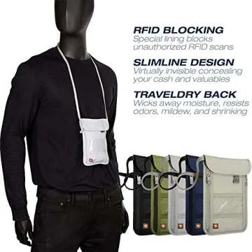 Lewis N. Clark RFID Blocking Stash Neck Wallet, Travel Pouch + Passport Holder for Women & Men, Black, One Size