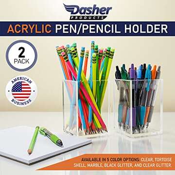 Acrylic Pen Holder Two Pack, 5mm Clear Pencil Holder for Desk, Storing Office Supplies, Makeup Brush Holders, Toothbrush, Hairbrush, Pencil Cup, Stationery, Pen Organizer, 3x3x4.5 Inches (Clear)