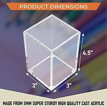 Acrylic Pen Holder Two Pack, 5mm Clear Pencil Holder for Desk, Storing Office Supplies, Makeup Brush Holders, Toothbrush, Hairbrush, Pencil Cup, Stationery, Pen Organizer, 3x3x4.5 Inches (Clear)