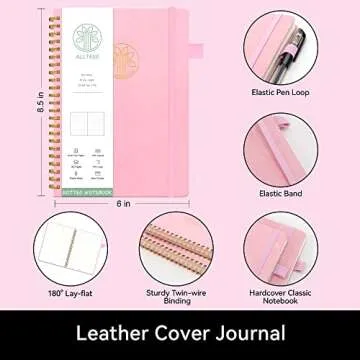 Alltree Spiral Dot Grid Notebook Journal, Dotted Paper Notebook for Work, Hardcover Spiral Notebook with Pen Loop, Pocket, Stickers, 160 Pages, Journal for Women & Men, Pink(6"x8.5")