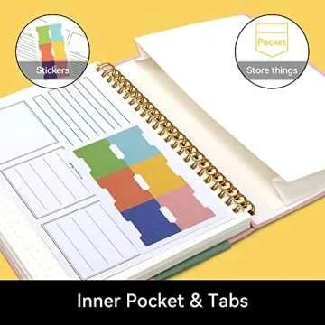 Alltree Spiral Dot Grid Notebook Journal, Dotted Paper Notebook for Work, Hardcover Spiral Notebook with Pen Loop, Pocket, Stickers, 160 Pages, Journal for Women & Men, Pink(6"x8.5")