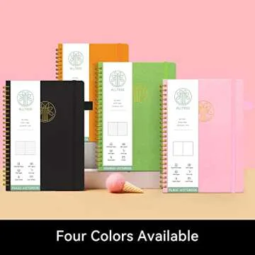 Alltree Spiral Dot Grid Notebook Journal, Dotted Paper Notebook for Work, Hardcover Spiral Notebook with Pen Loop, Pocket, Stickers, 160 Pages, Journal for Women & Men, Pink(6"x8.5")