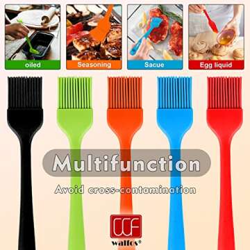 Walfos Silicone Pastry Brush, Heat Resistant Basting Brush Set, Perfect for Baking,BBQ Grill,Kitchen Cooking,Strong Steel Core and One-Pieces Design,BPA Free and Dishwasher Safe (5 Pcs)