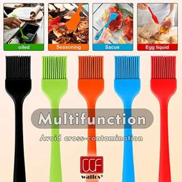 Walfos Silicone Pastry Brush, Heat Resistant Basting Brush Set, Perfect for Baking,BBQ Grill,Kitchen Cooking,Strong Steel Core and One-Pieces Design,BPA Free and Dishwasher Safe (5 Pcs)