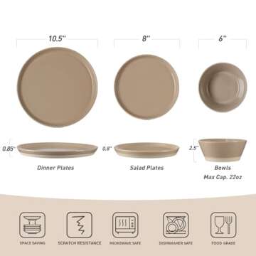Famiware Saturn Dinnerware Sets, 12 Pieces Dish Set, Plates and Bowls Sets for 4, Cinnamon Brown