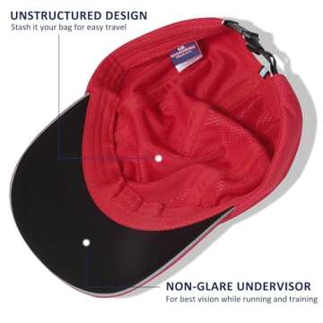 GADIEMKENSD Women's Race Day Running Hat Performance Mesh Baseball Cap - Excellent Ventilation, Lightweight, Reflective Safety Ponytail Hats for Exercise Golf Hiking Beach Workout Gym Red