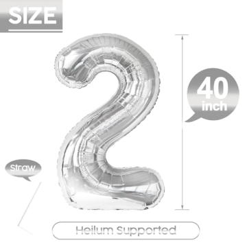 40 Inch Silver Number Balloon for Birthday Celebrations