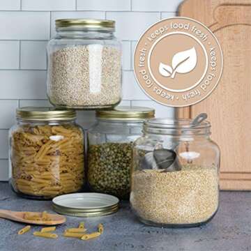 kitchentoolz 6 Pack of Glass Mason Jar Half Gallon Wide Mouth with Airtight Metal Lid - Safe for Fermenting Kombucha Kefir, Pickling, Storing and Canning Made in USA