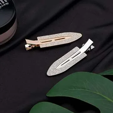 PAGOW 6Pcs Rhinestone No Bend Hair Clips, bangs hair clip with Metal Shiny Styling Diamond,No Dent No Crease Makeup Hair Clips for Women and Girls (3 Silvery & 3 Gold)