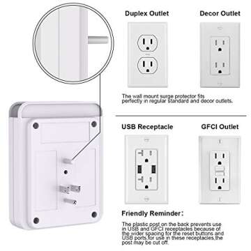 USB Wall Charger, Surge Protector, POWRUI 3 Outlet Wall Mount Adapter with 4 USB Ports Charging Station (30W) Compatible iPhone Xs/XS Max/XR/X/8/7/6/Plus, Pro/Air 2/Mini 3/Mini 4, Samsung S4/S5, 6A