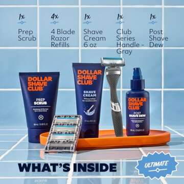 Dollar Shave Club Ultimate Shave Set | 4 Cartridges, Handle & Grooming Essentials