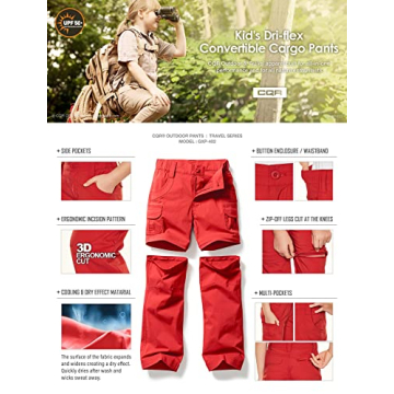 CQR Kids Quick Dry Convertible Hiking Cargo Pants