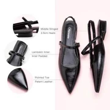 C.Paravano Women's Slingback Flats | Pointed Toe Flats Sandals | Ankle Strap Slingback Shoes | Comfort Leather Slip on Shoes | Casual Dress Shoes (Size 9.5, Black)