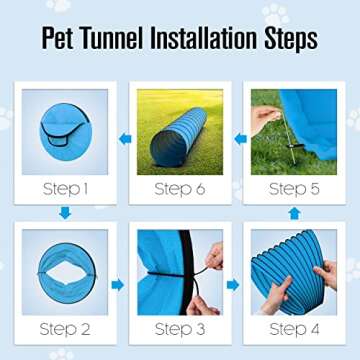 Dog Tunnel, Dog Agility Tunnel, Agility Equipment, Play, Playground, for Puppy, Pet, Crawling, Small, Medium, Large, Indoor/Outdoor, Pop Up Set, Obstacle Course, Exercise Tube, Toy, Blue, 18 Feet