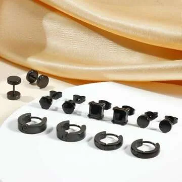 Jstyle 6 Pairs Stainless Steel CZ Stud Earrings for Men Women Black Earrings Huggie Small Hoop Earrings Ear Piercing Jewelry for Men
