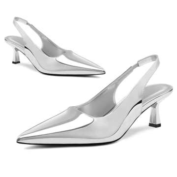 DREAMCIA Women's Pumps Slingback Heels Pointed Toe Sling Back Kitten Heels Women,Metallic Slingback ...